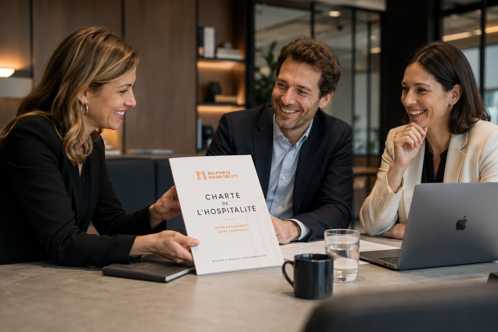 Charte de l'hospitalité DELPORTE HOSPITALITY présentée à une équipe de direction