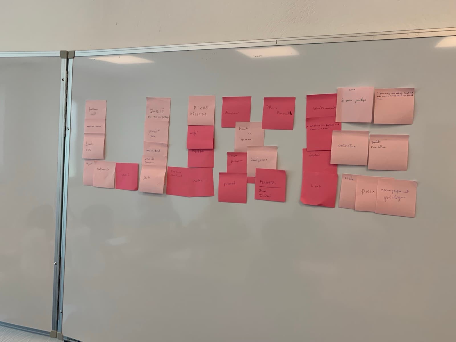 Atelier participatif : les équipes écrivent ce qu'est le luxe pour elles, en formation à l'accueil