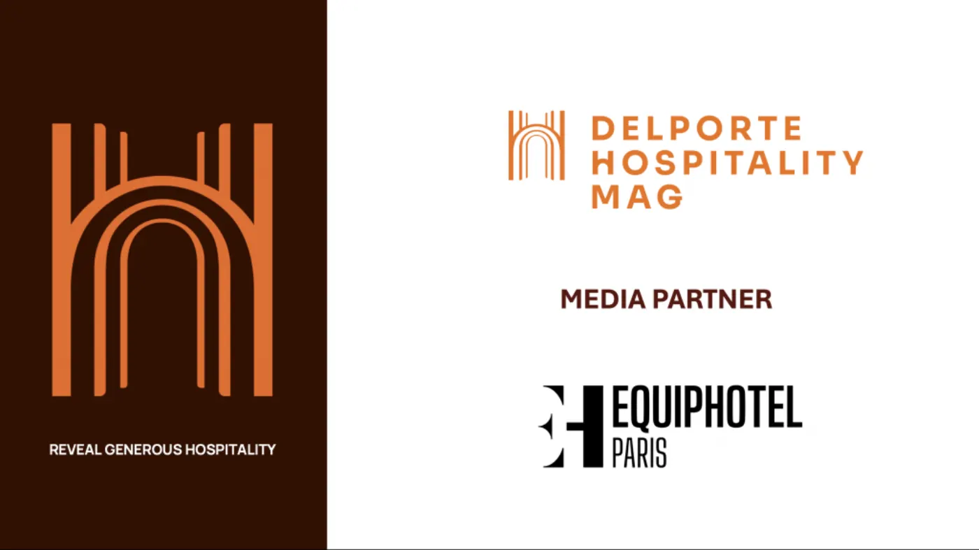 Logo Delporte Hospitality Mag associé au logo EquipHotel Paris sous la mention Media Partner