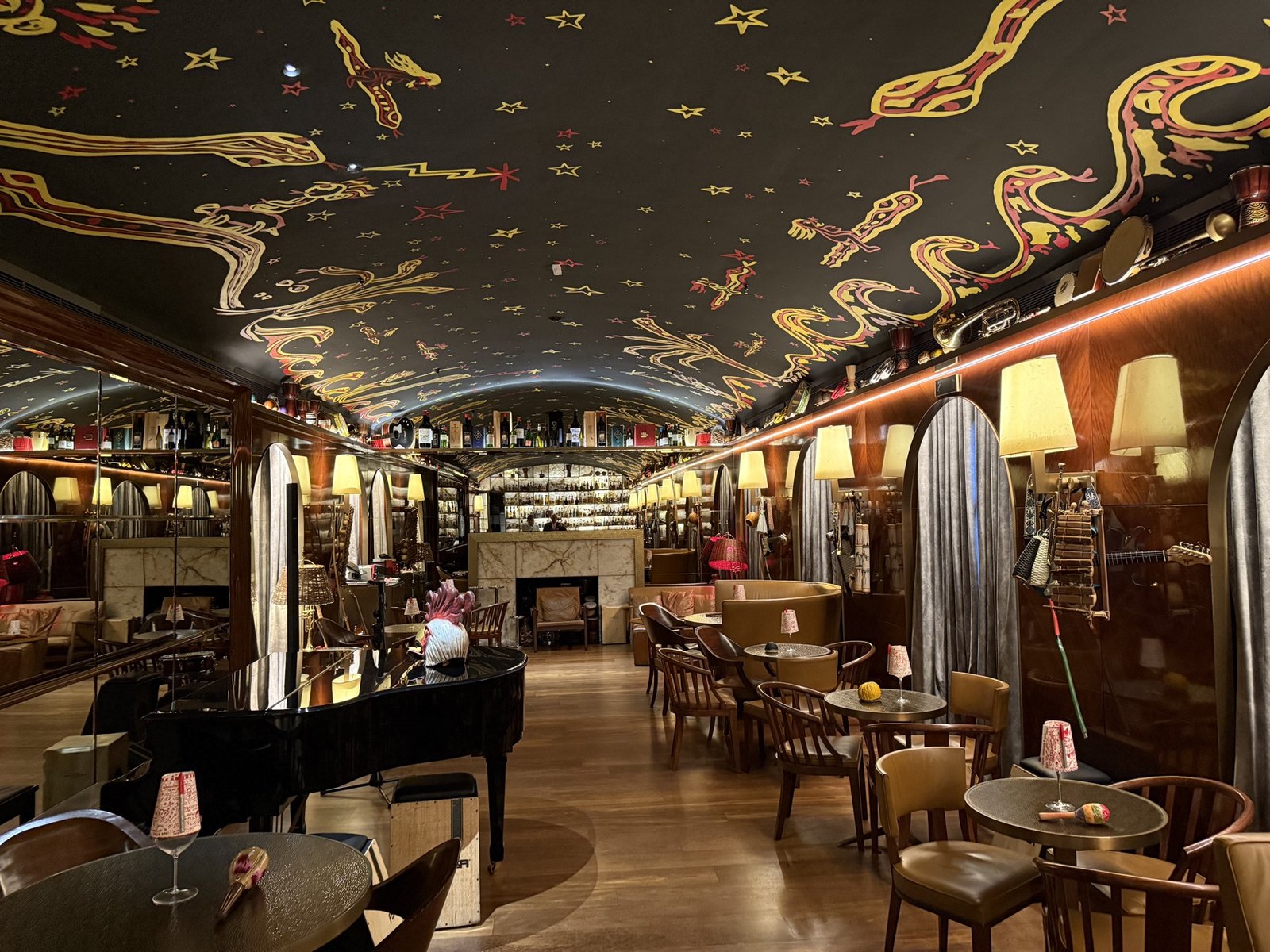 The Rabo di Galo bar at Rosewood São Paulo, ceiling painted with constellations