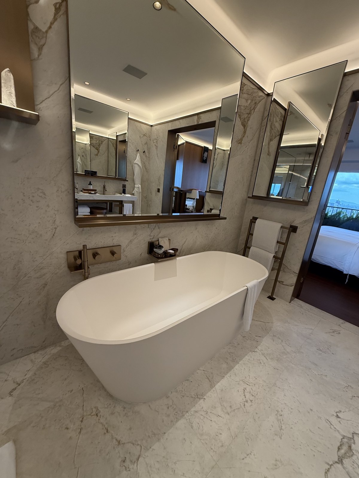 Marble bathroom in a room at Rosewood São Paulo