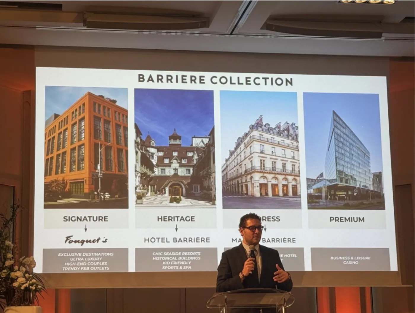 Présentation de la segmentation Barrière Collection sur scène : Signature, Heritage, Express et Premium