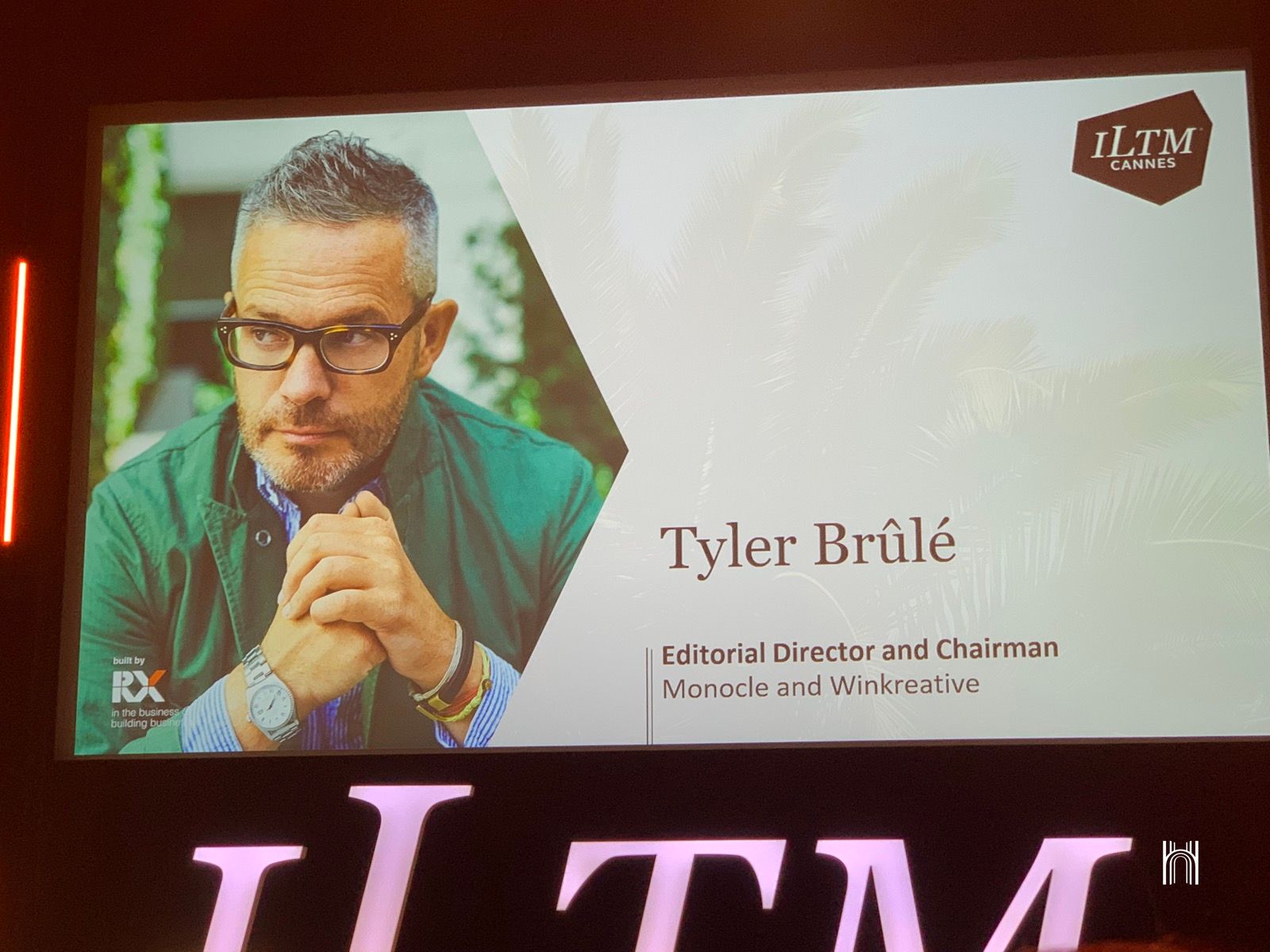 Tyler Brûlé, founder of Monocle, on screen at the ILTM Cannes opening panel