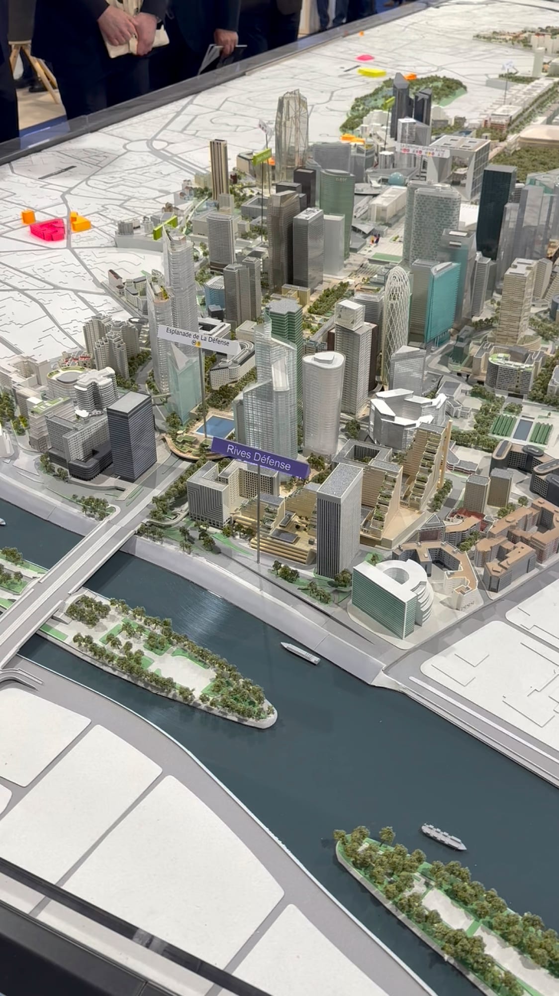 Urban scale model of the La Défense district shown at MIPIM 2026, towers and Seine in miniature