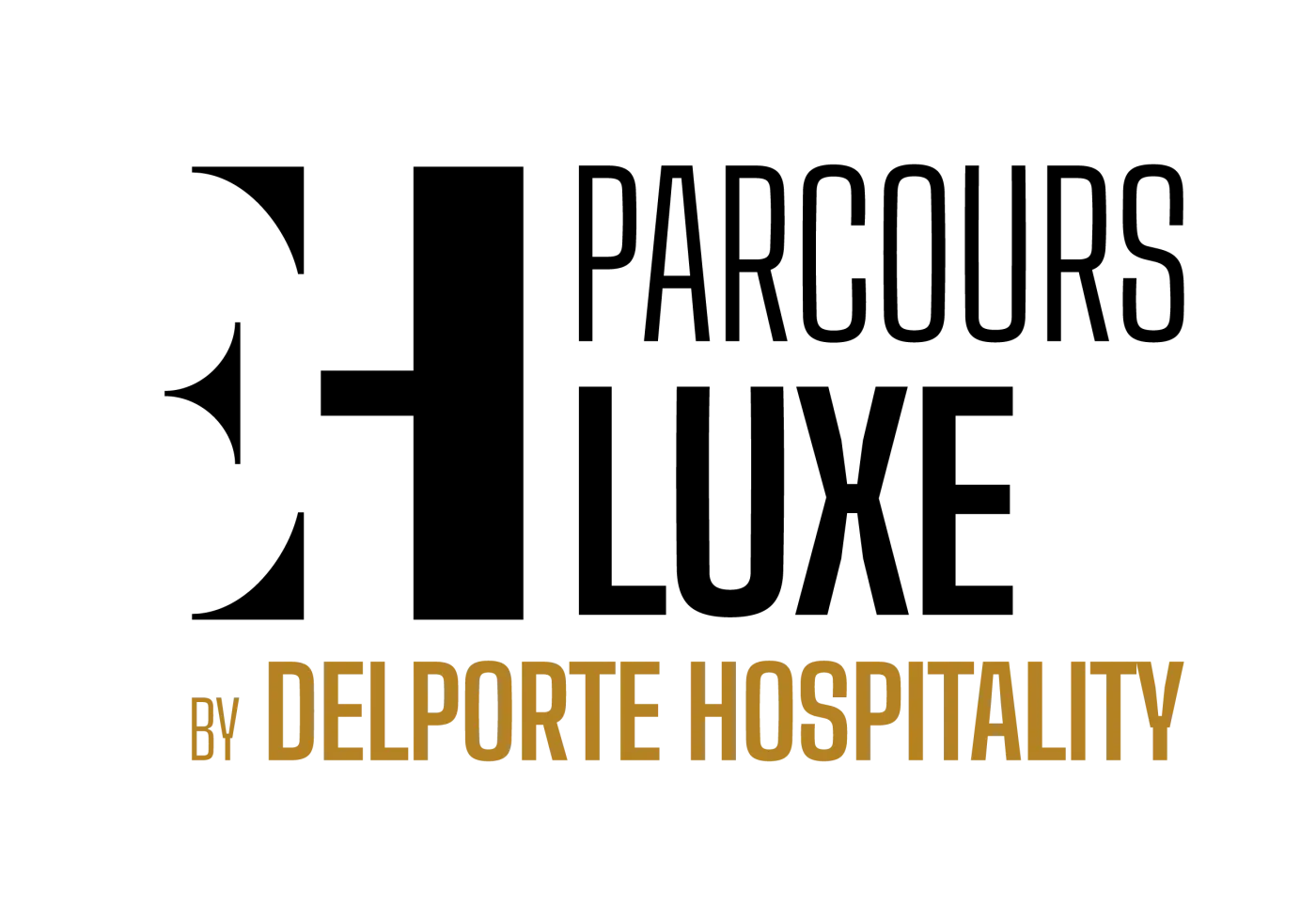 Black and gold logo of Parcours Luxe by Delporte Hospitality on a white background