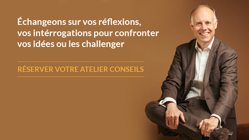 DELPORTE HOSPITALITY card: book your advisory workshop, with Laurent Delporte seated on an ochre background