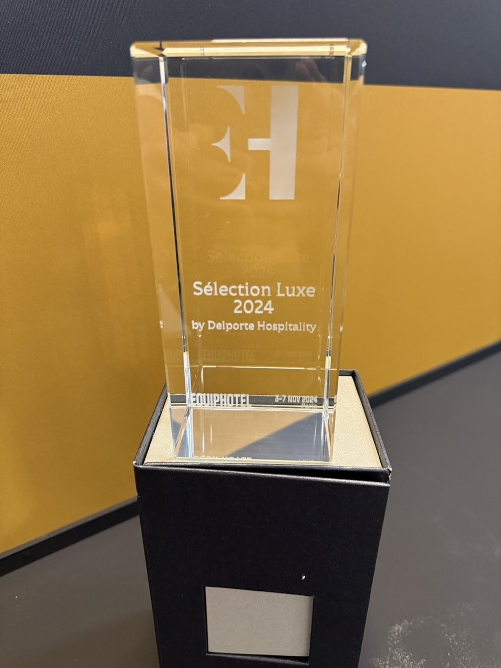 Selection Luxe 2024 by Delporte Hospitality engraved glass trophy